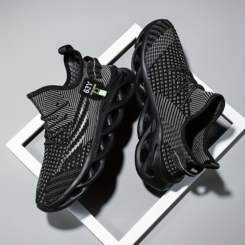 Men's Knitted Blade Sneakers Breathable Lace Up Casual Walking Shoes