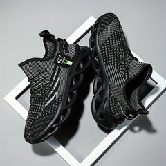 Men's Knitted Blade Sneakers Breathable Lace Up Casual Walking Shoes