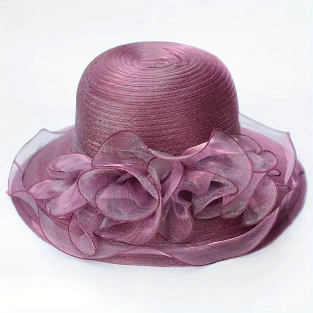 Sunscreen Organza Bucket Hat Flower Decor Lace Derby Hat