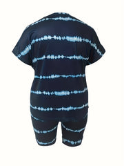  Tie Dye Striped Cap Sleeve Top & Biker Shorts Set