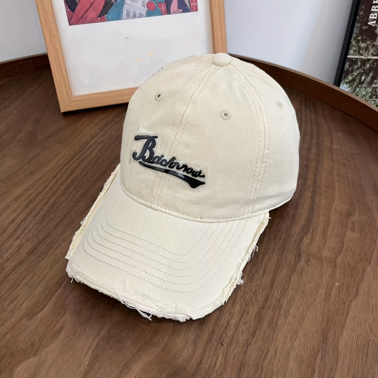 Hip Hop Baseball Cap Distressed Dad Hat Letter Patch Washed Sun Hat