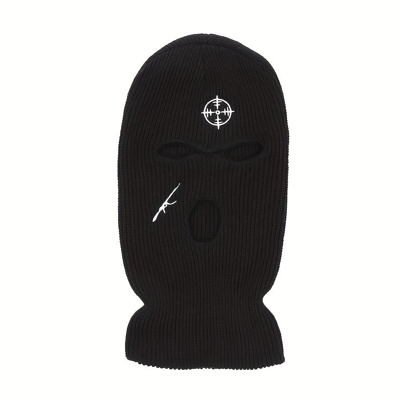 Embroidered Full Face Three Hole Hat Winter Warm Outdoor Windproof Riding Hat