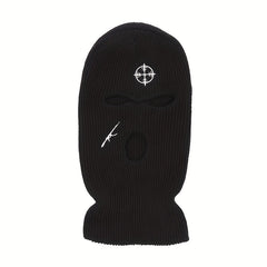 Embroidered Full Face Three Hole Hat Winter Warm Outdoor Windproof Riding Hat