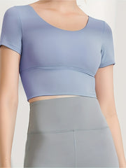 Short Sleeves Yoga Top Round Neck High Stretch Sports Tee