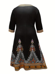  Ethnic Style Dress Women's Plus Paisley Floral Print Half Sleeve