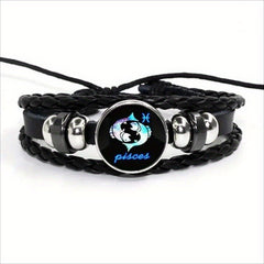 12 Constellation Leather Woven Bohemian Denim Bangle