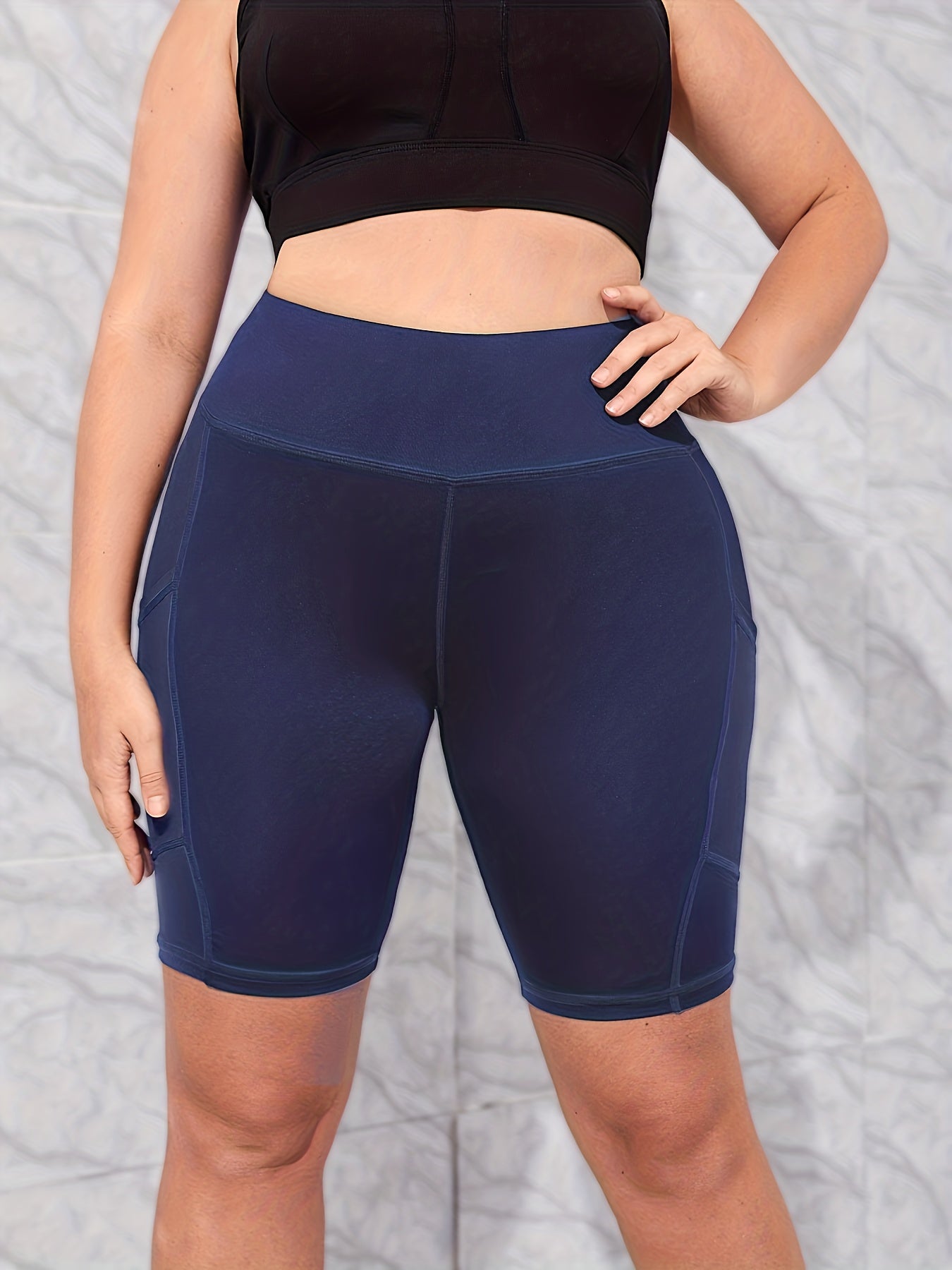  Solid High Rise Skinny Fitness Shorts With Pockets