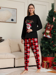 Christmas Elk Print Pajama Set Long Sleeve Top & Pants Women's Sleepwear