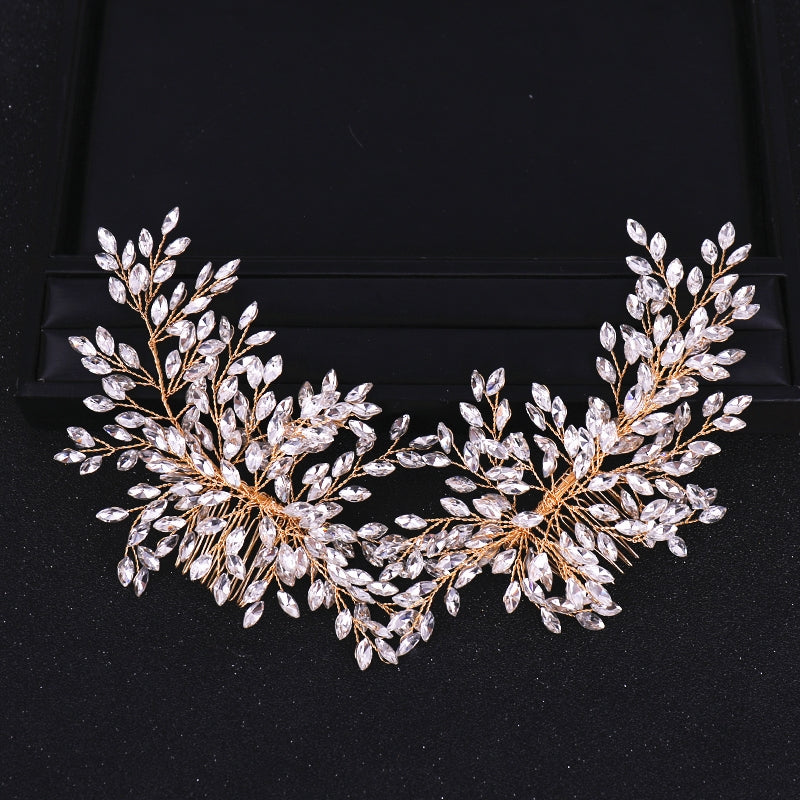 Bridal Hair Comb Silver & Golden Rhinestone Crystal Wedding