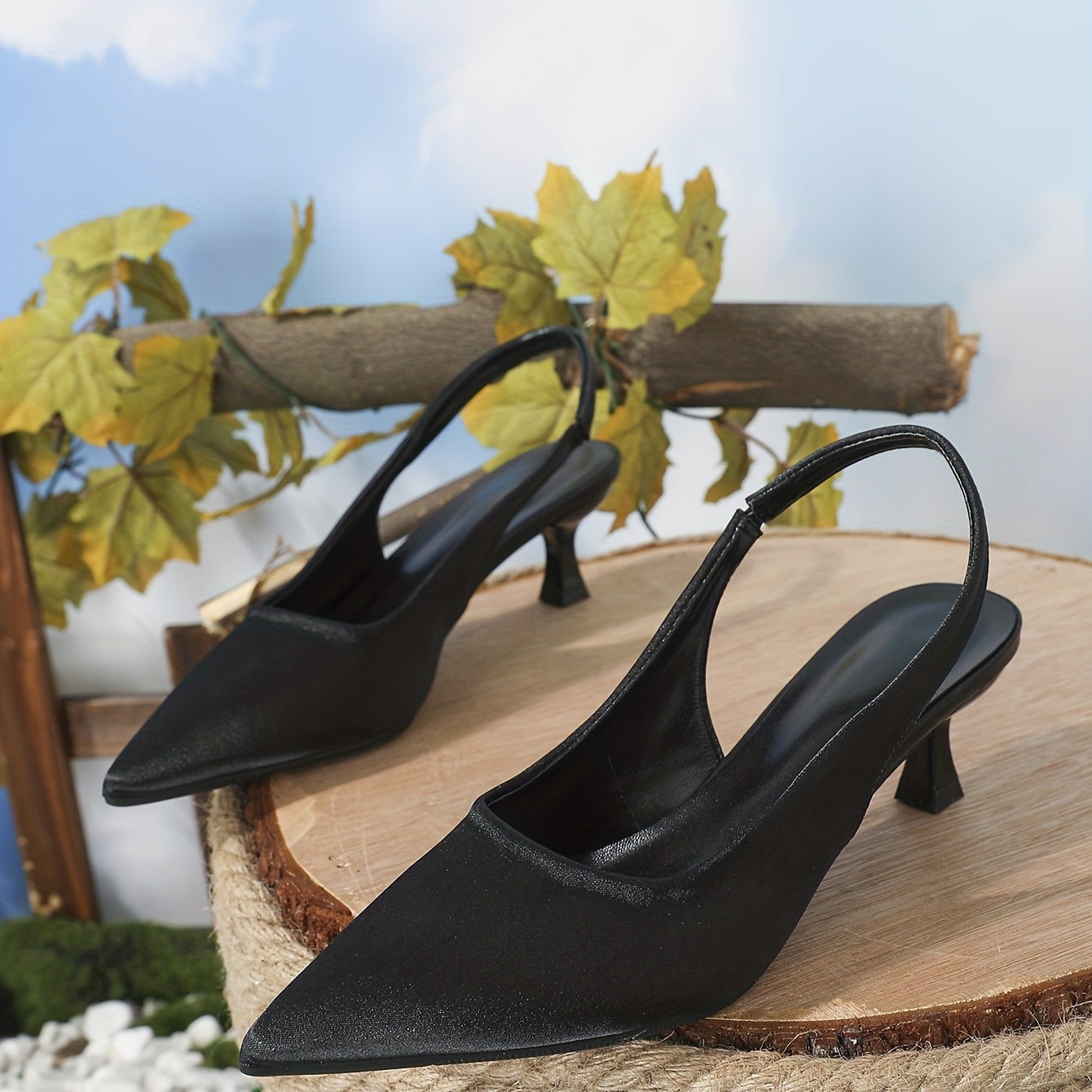 Women's Satin Kitten Heels Pointed Toe Slip On Slingback Sandals