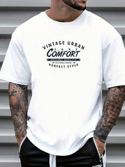 Retro Letter Print Men's Graphic Crew Neck T shirt Casual Comfy Tees