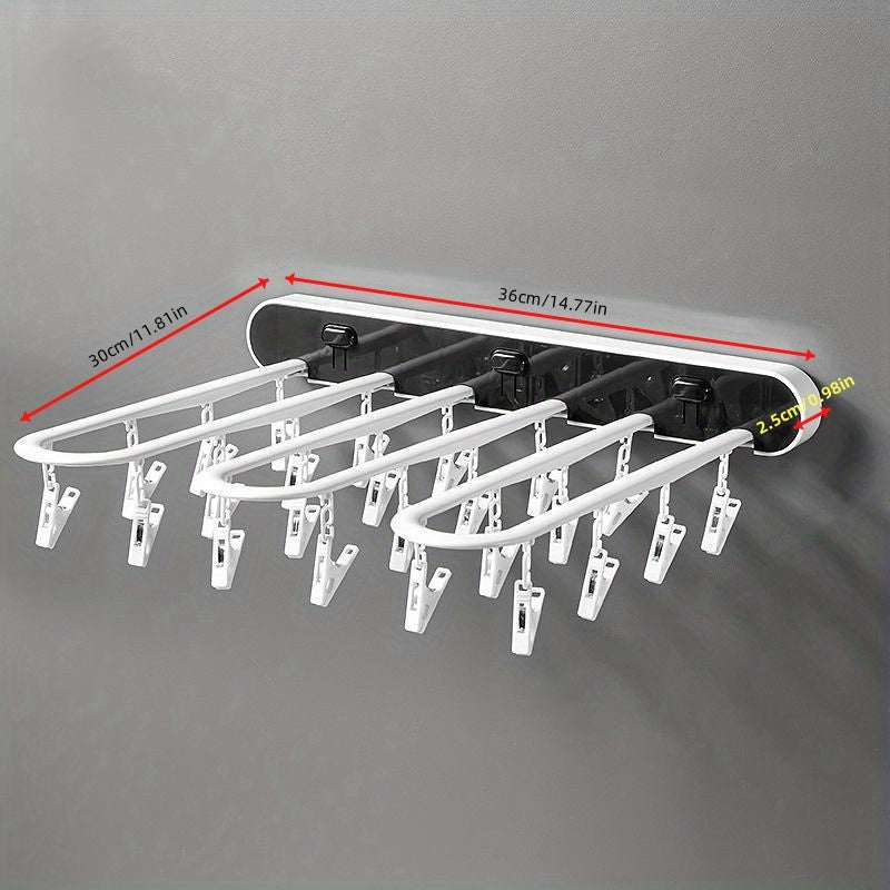 Balcony Drying Rack with 24 Clips Household Folding Rack