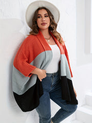  Colorblock Bell Sleeve Sweater Cardigan Women's Plus Casual Sweater