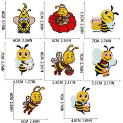 8pcs Cartoon Bee Sunflower Embroidered Patches Iron On Sew On Applique Patch DIY