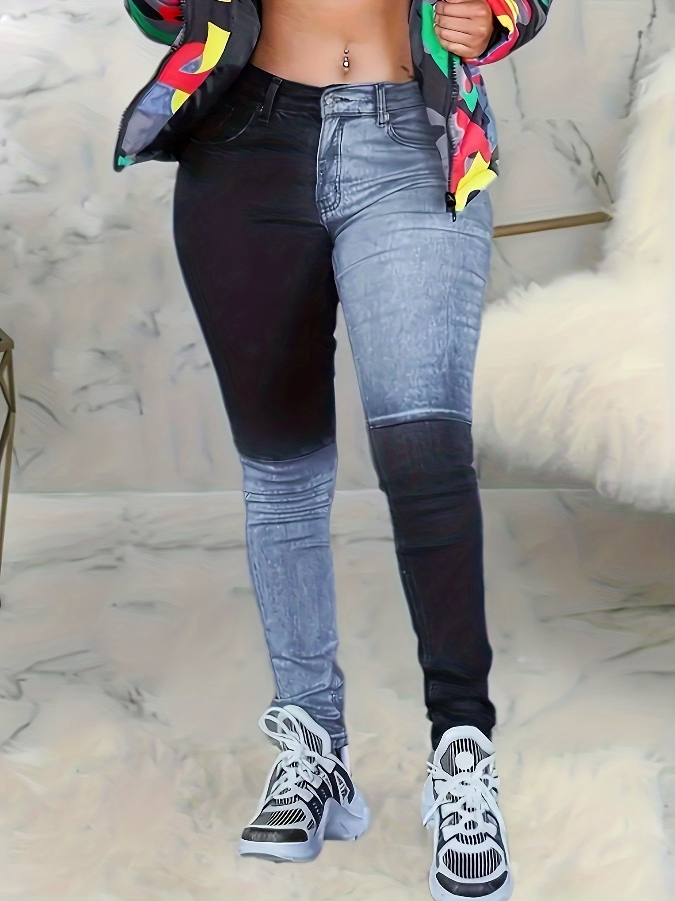  Colorblock High Stretch Skinny Jeans