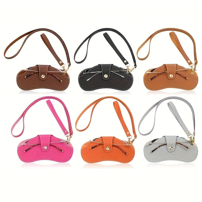 Lychee Embossed Glasses Cover Soft Leather Portable Hanging Sunglasses