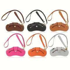 Lychee Embossed Glasses Cover Soft Leather Portable Hanging Sunglasses