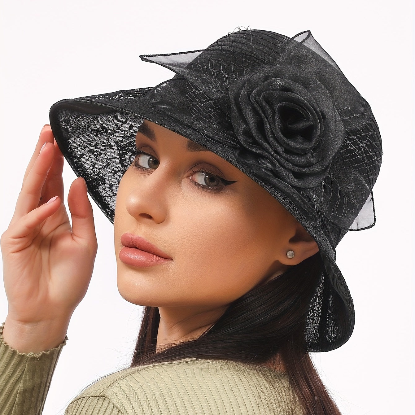 Flower Derby Hat Mesh Breathable Bucket Hat Women Church Hats