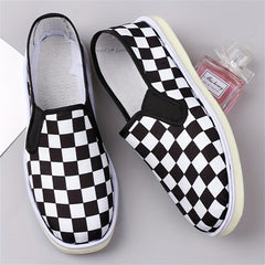 Women's Checkerboard Flat Canvas Shoes Slip On Loafers Casual Low Top Sneakers