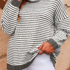  Stripe Print High Neck Sweater