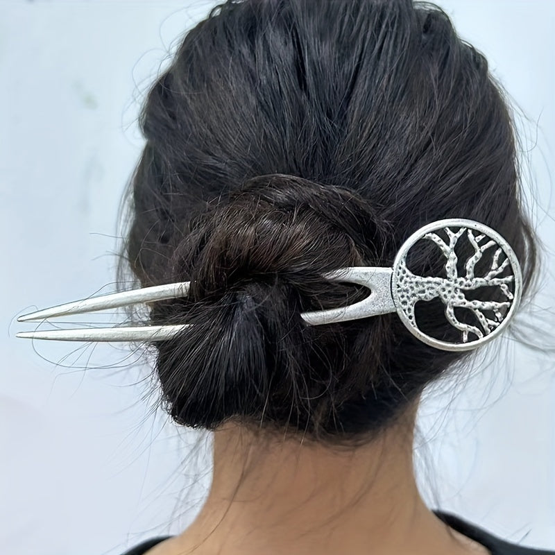 Vintage Viking Style Hairpin Tree Of Life Hairpin Celtic Knot Crescent Moon Silv