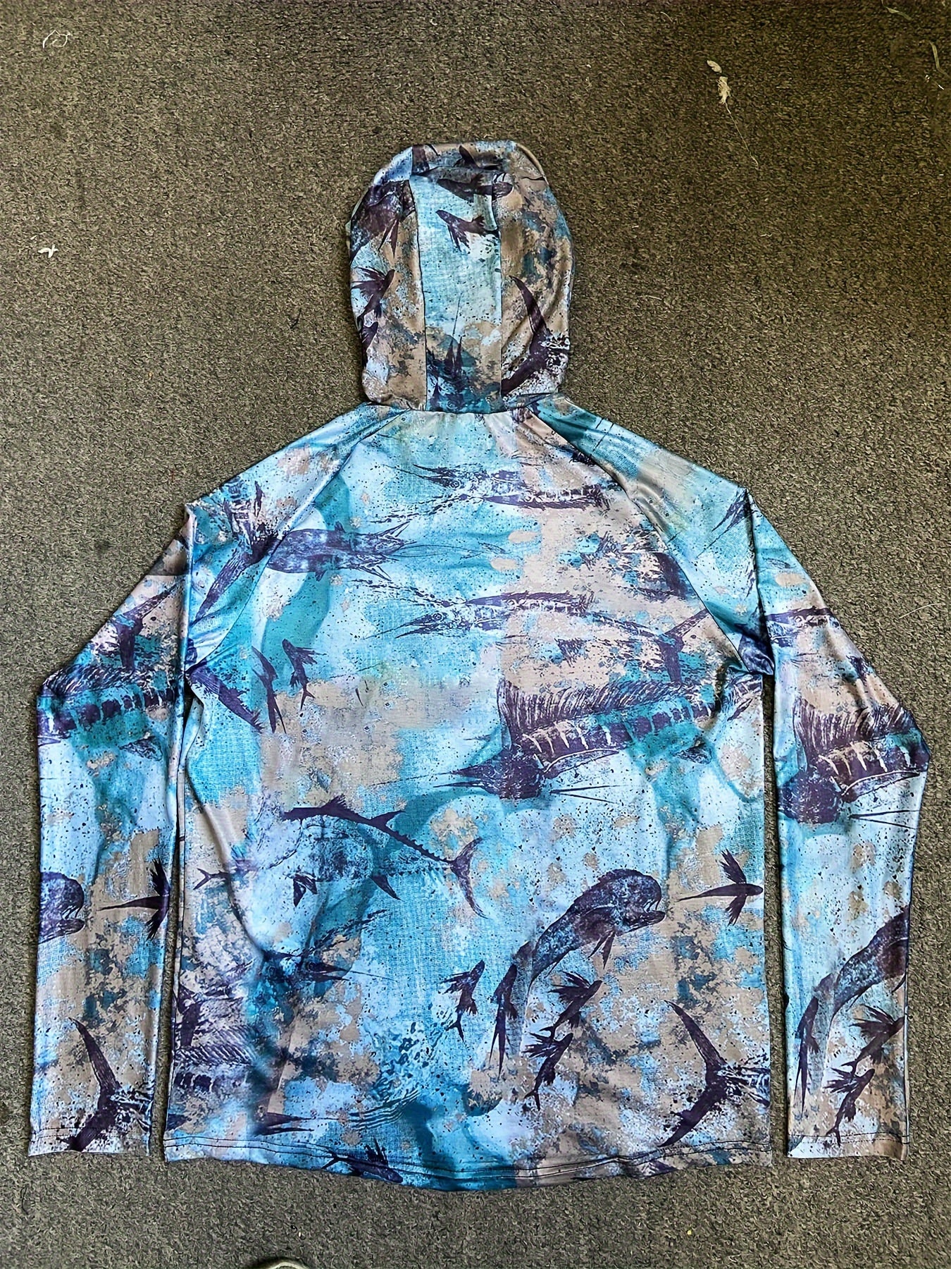 Men's Tie Dye Long Sleeve Hoodie With Mask Sun Protection Fishing Shirt
