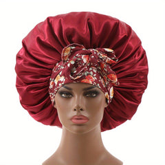 Boho Flower Print Satin Hair Bonnet for Women