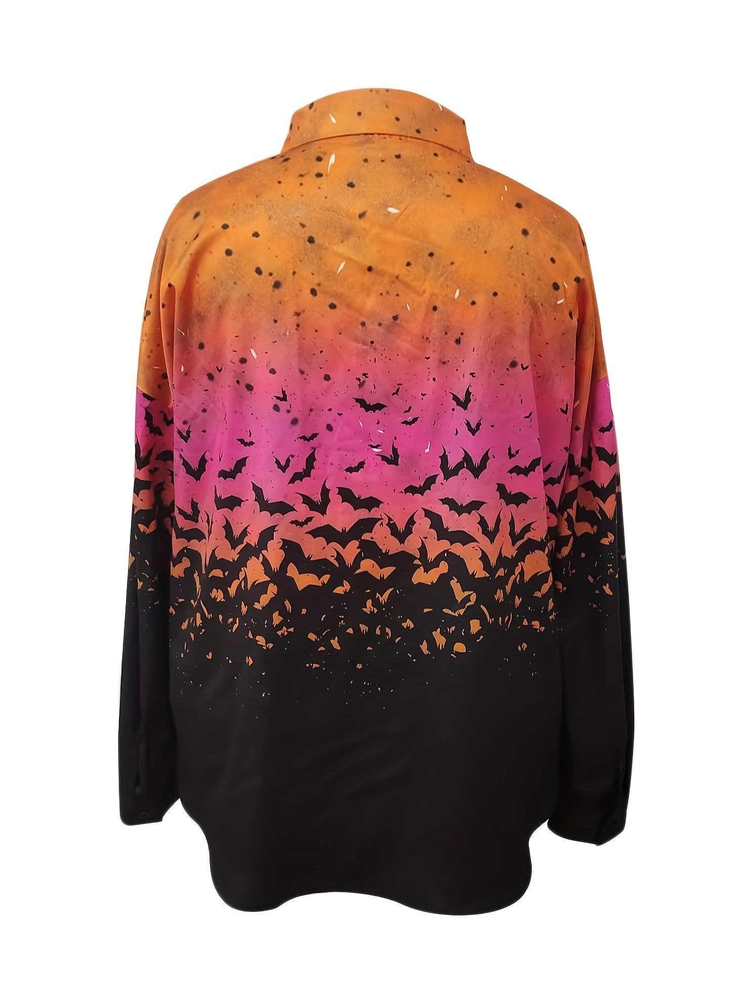  Halloween Casual Blouse Women's Plus Ombre Bat Print Long Sleeve Shirt