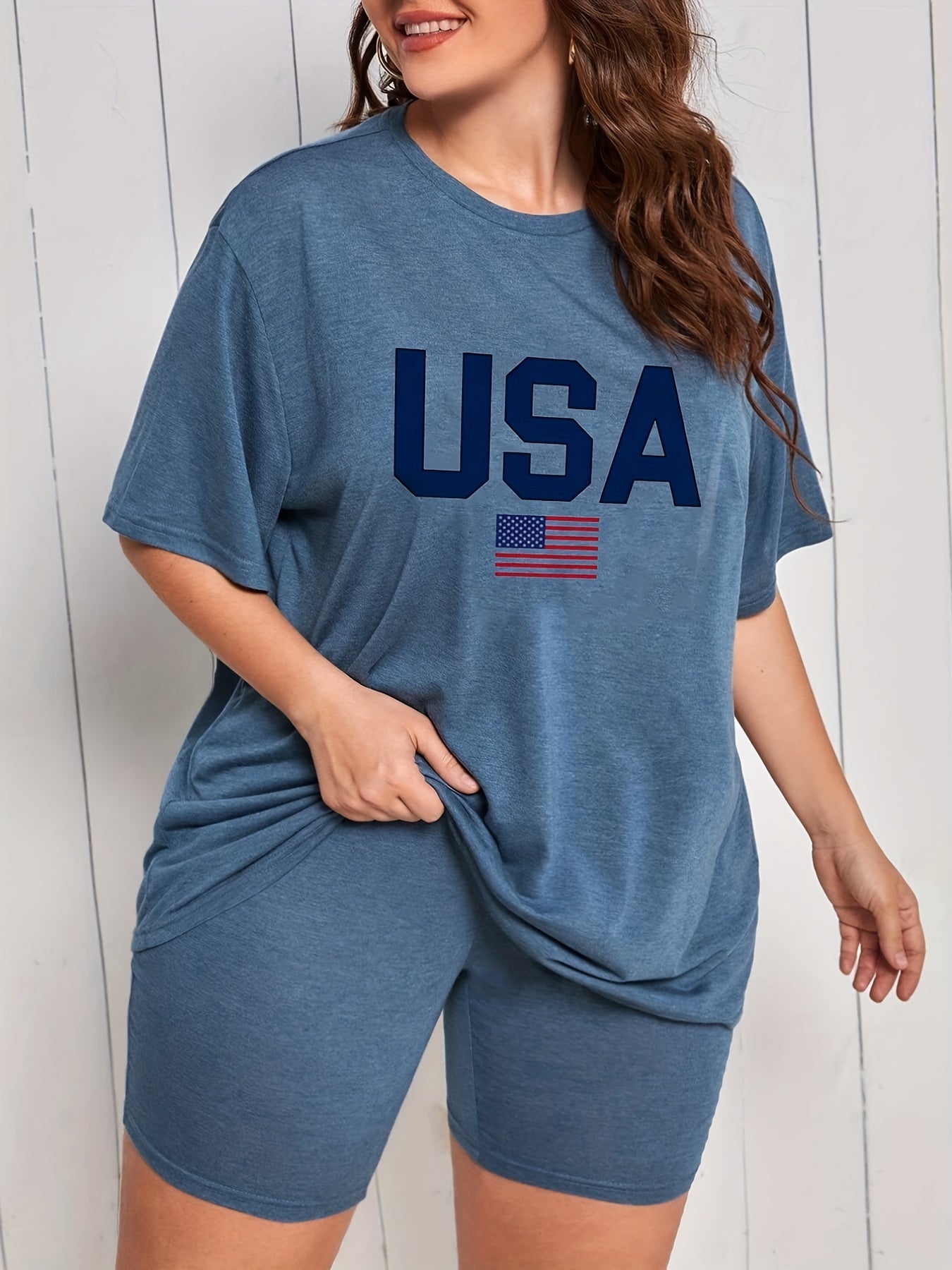  Independence Loungewear Set Women's Flag & Letter Print Pajama