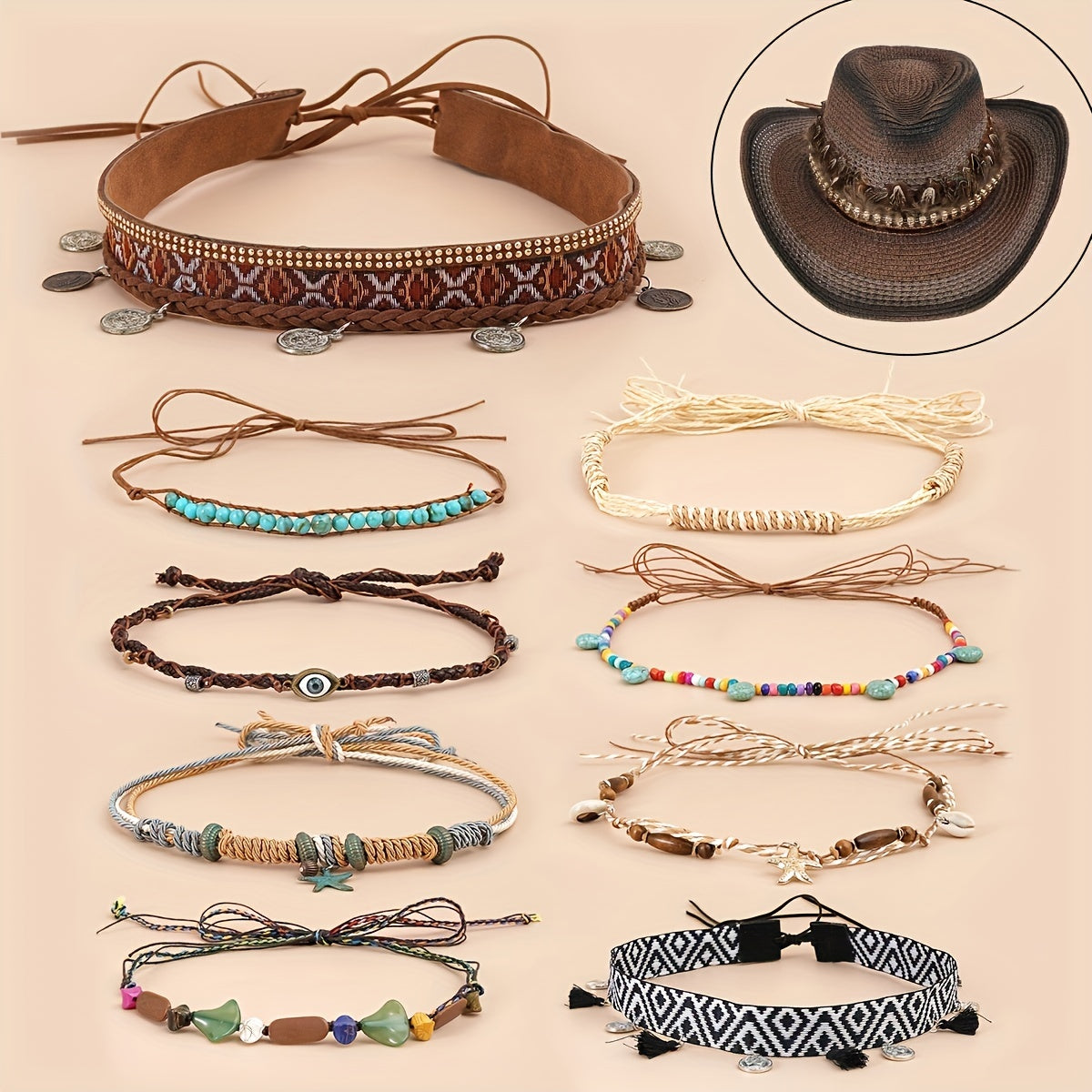 Colorful Boho Hat Belt Band DIY Lanyard for Men Women