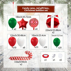 123pcs Red & Green Candy Cane Xmas Balloon Set w/ Accessories for Home Decor