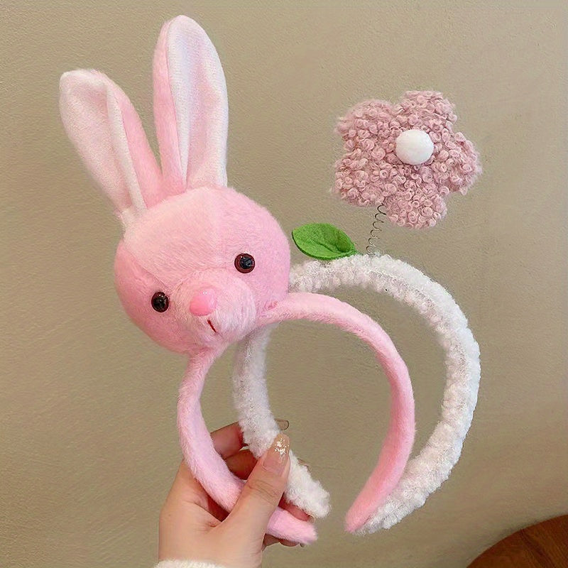 2pcs Plush Headband for Washing Face Spa Makeup Rabbit Ears Flower