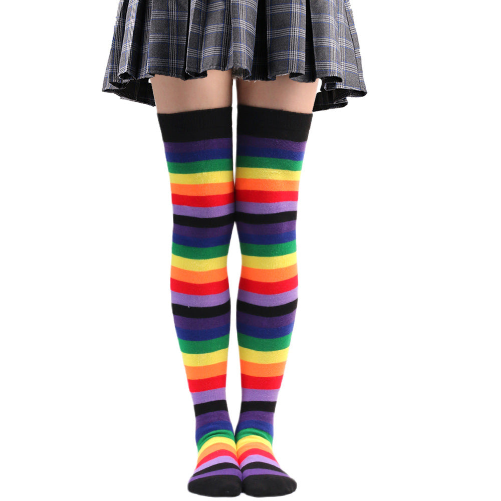 Rainbow Striped Thigh High Stockings Over Knee Socks for Cosplay