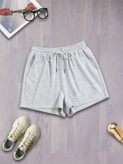  Solid High Rise Drawstring Loose Shorts