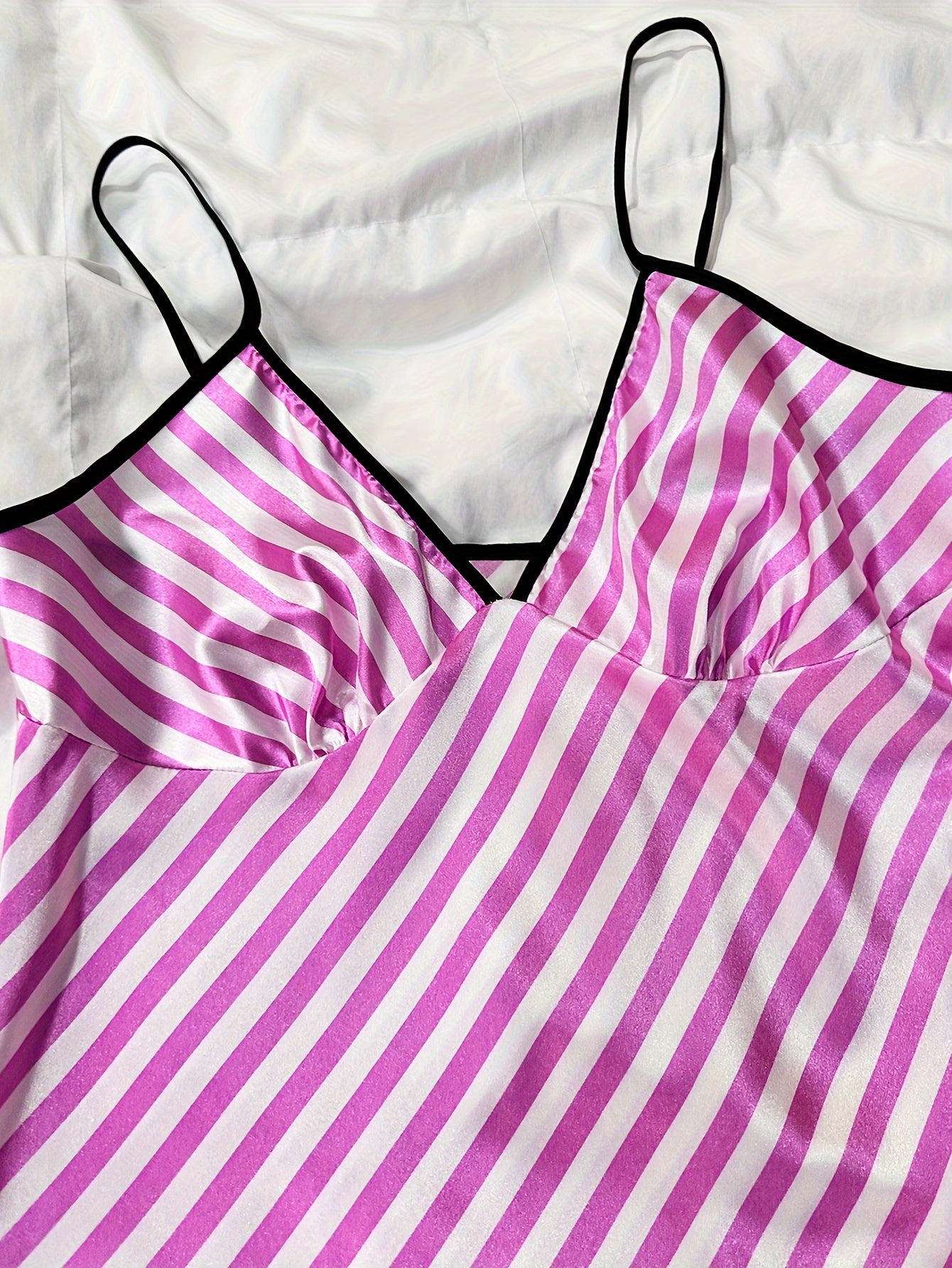 Stripe Print Pajama Set V Neck Cami Top & Pants Women's Loungewear
