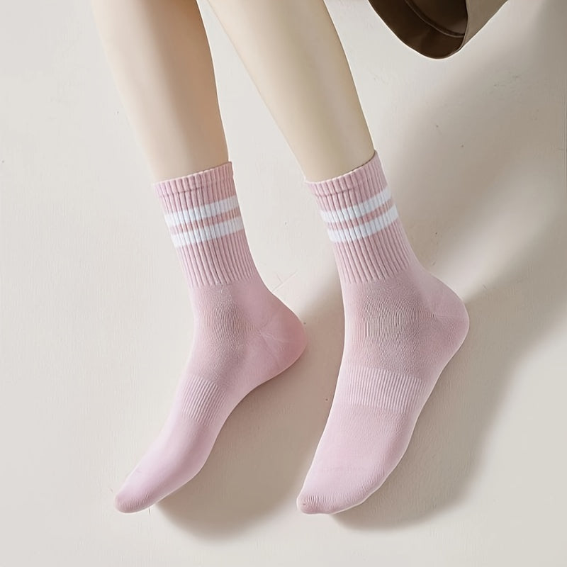 10 Pairs Striped Sports Socks Women's Stockings Breathable Mid Tube Hosiery