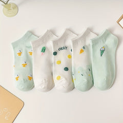 5 Pairs Polka Dot Pattern Socks & Lightweight Low Cut Ankle Socks Women's