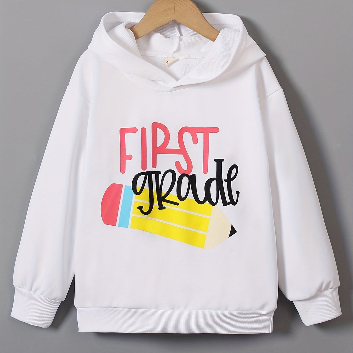 Girls' ''First Grade'' Print Hoodie Sweatshirt Long Sleeve Hooded Pullover