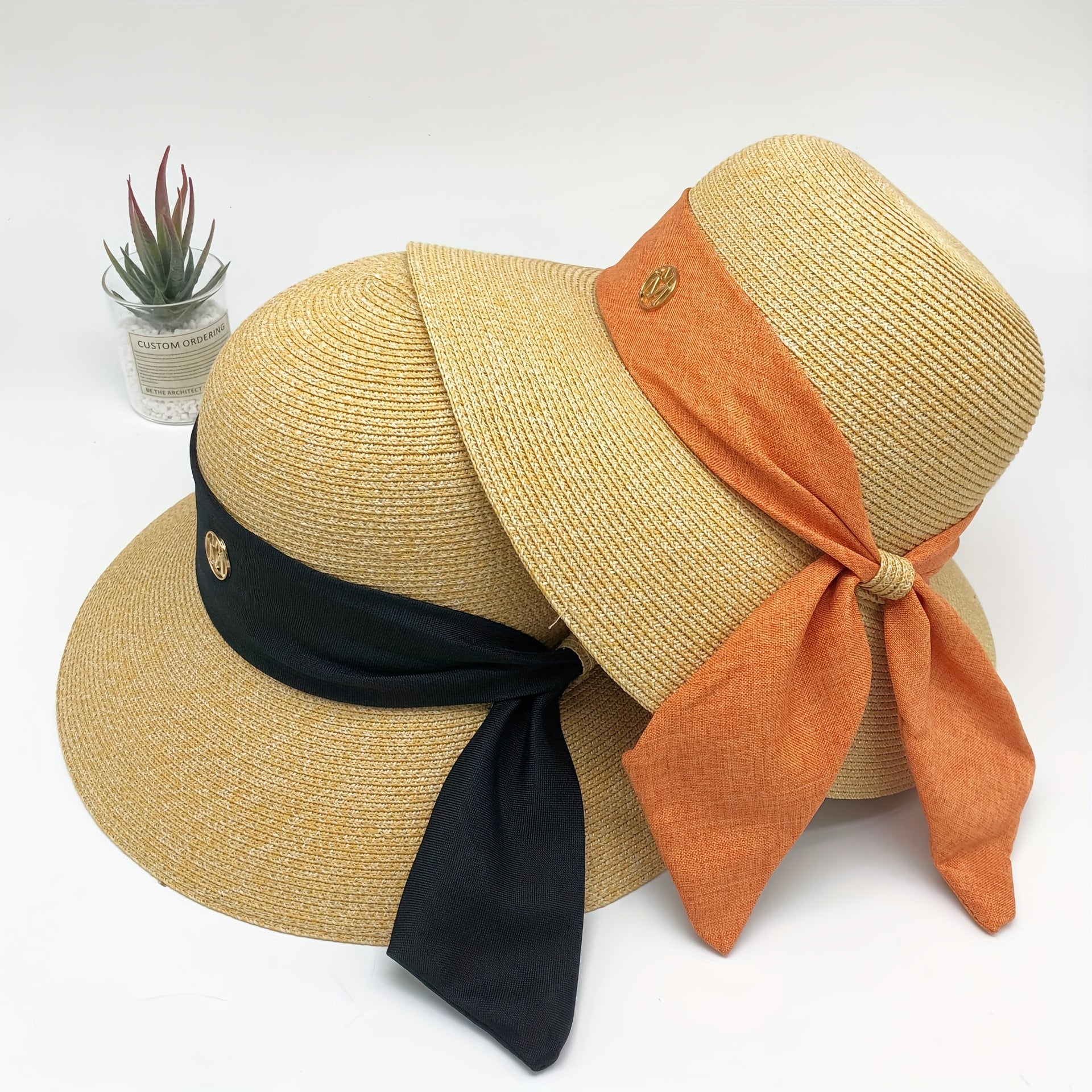 Ribbon Bow Decor Sun Hat Solid Curved Brim Straw Hat Jazz Fedora