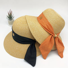 Ribbon Bow Decor Sun Hat Solid Curved Brim Straw Hat Jazz Fedora