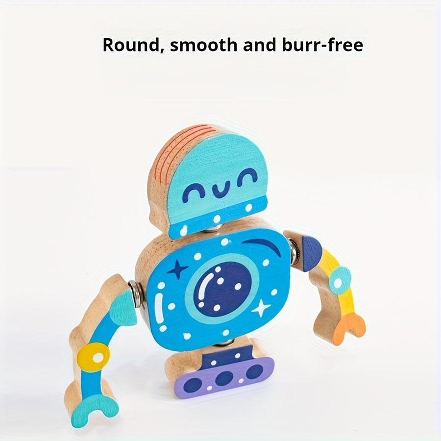 Wooden Robot Building Blocks Puzzle Toy Set 5pcs Interactive Robot Toys