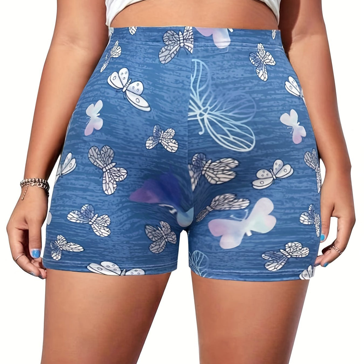  Butterfly Print High Rise Skinny Shorts