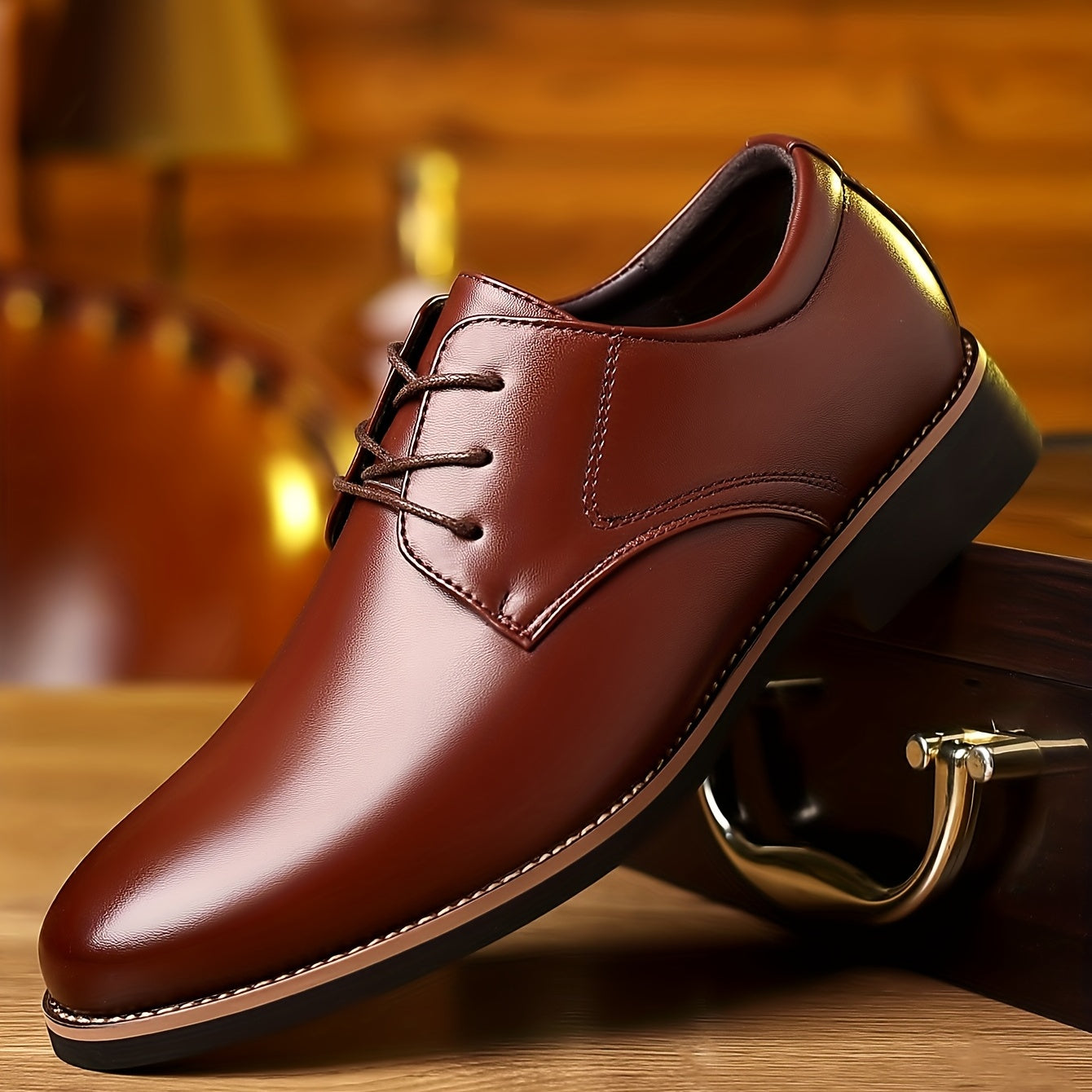Men's Lace Up Derby Shoes Round Toe Formal Business Wear Non Slip