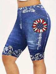  Floral & Skull Print Denim Shorts, Medium Stretch Skinny Fit