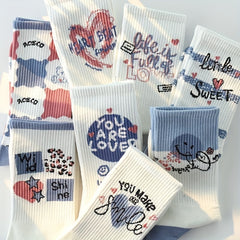 8 Pairs Letter Print Mid Tube Socks Women's Stockings