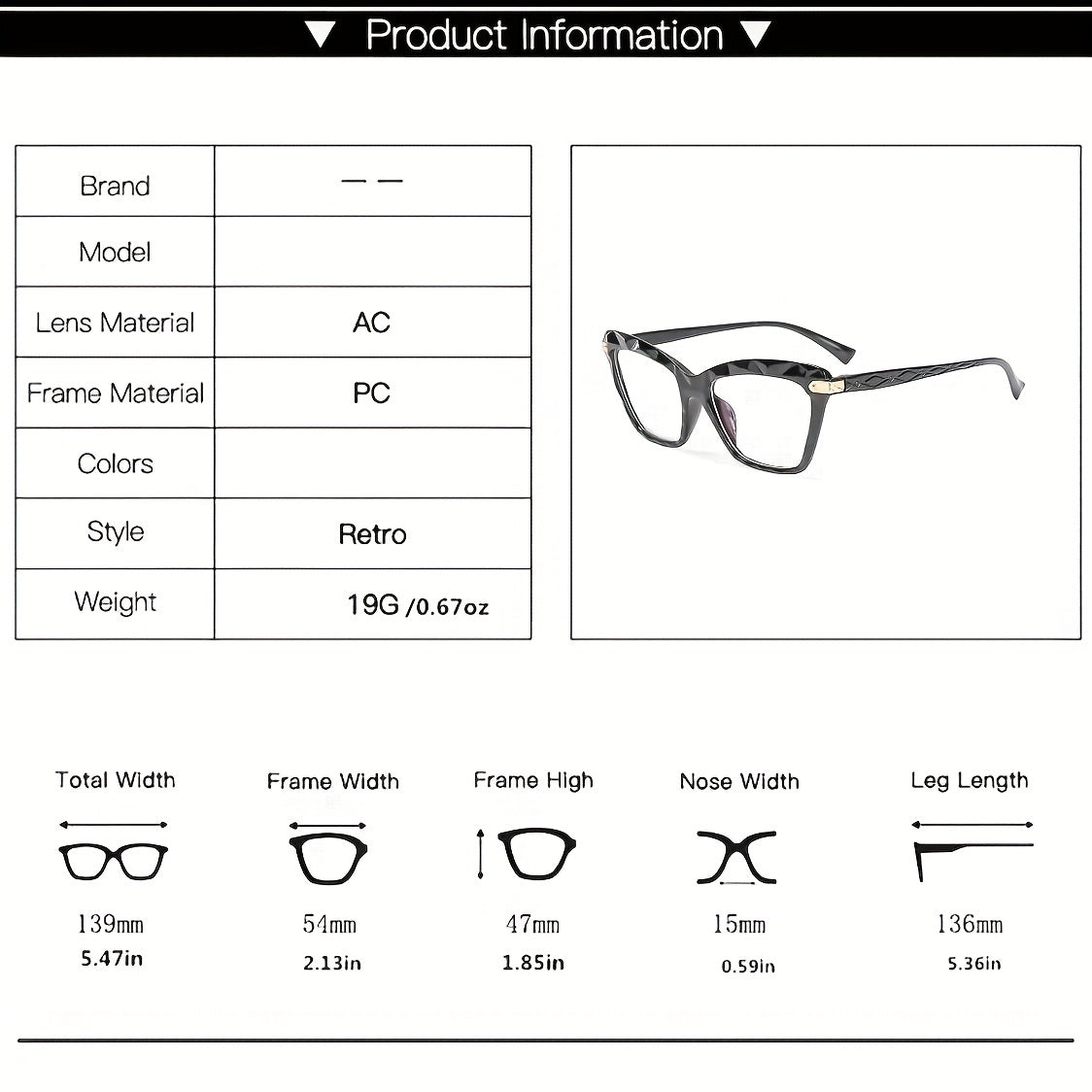 Clear Lens Eyeglasses Vintage Cat Eye Glasses Metal Hinge Eyewear