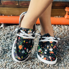 Women's Christmas Graffiti Printed Shoes Lace Up Low Slip On Flat Shoes
