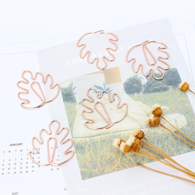 30 Monstera Shape Paper Clips Rose Tropical Leaf Bookmark Clips