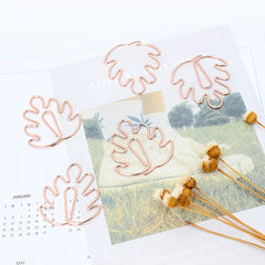 30 Monstera Shape Paper Clips Rose Tropical Leaf Bookmark Clips