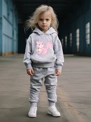 OERYUI Girls boys 2pcs Sweet Kitty Print Hooded Pullover Pants Set For Sports